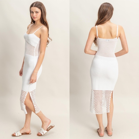 Sleeveless White Crochet Midi Dress - Picture 2 of 3